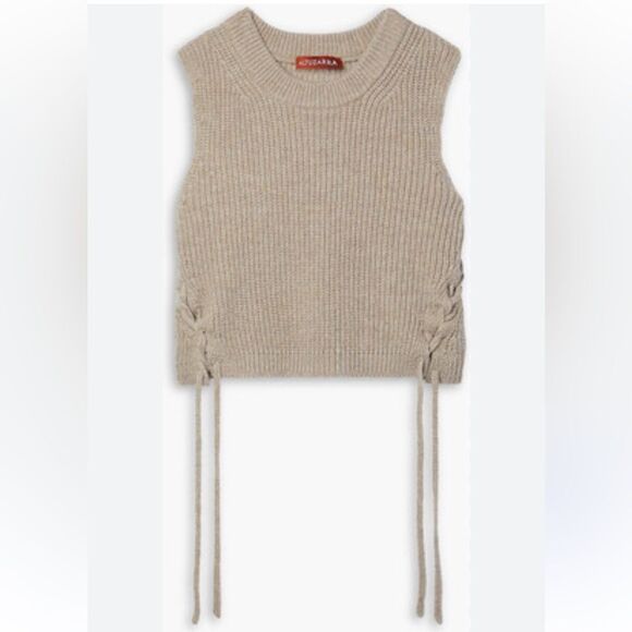 Altuzarra Amani Cropped Lace Up Merino Wool Blend Tank Mushroom Size XL - Picture 8 of 8